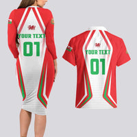 Custom Welsh Rugby Couples Matching Long Sleeve Bodycon Dress and Hawaiian Shirt Wales Red Dragon Champions