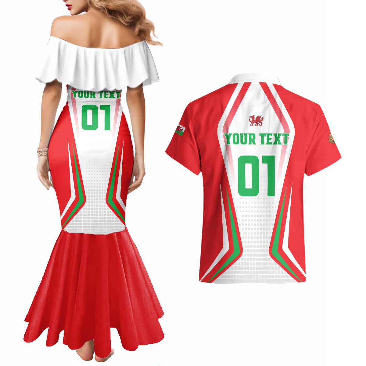 Custom Welsh Rugby Couples Matching Mermaid Dress and Hawaiian Shirt Wales Red Dragon Champions