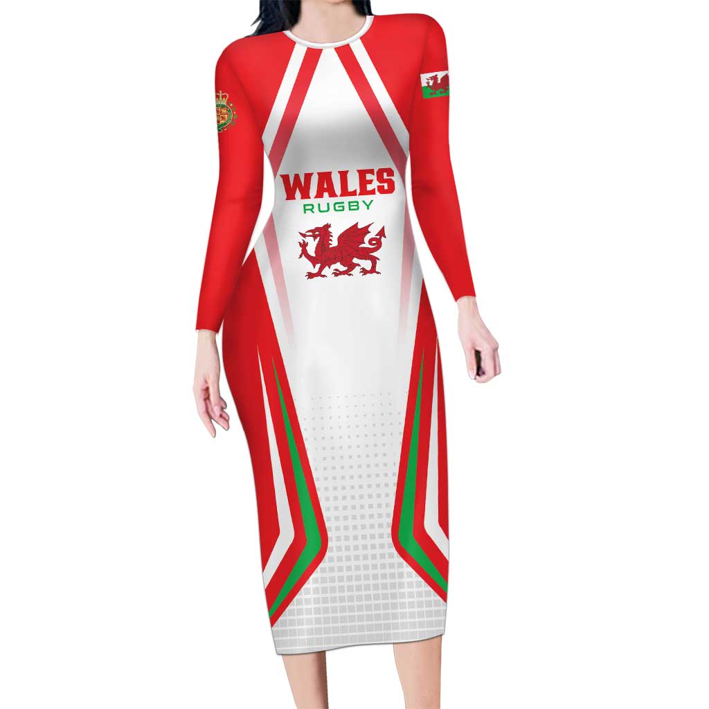 Custom Welsh Rugby Family Matching Long Sleeve Bodycon Dress and Hawaiian Shirt Wales Red Dragon Champions