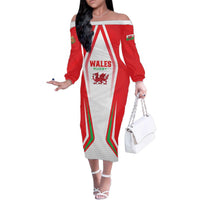Custom Welsh Rugby Family Matching Off The Shoulder Long Sleeve Dress and Hawaiian Shirt Wales Red Dragon Champions