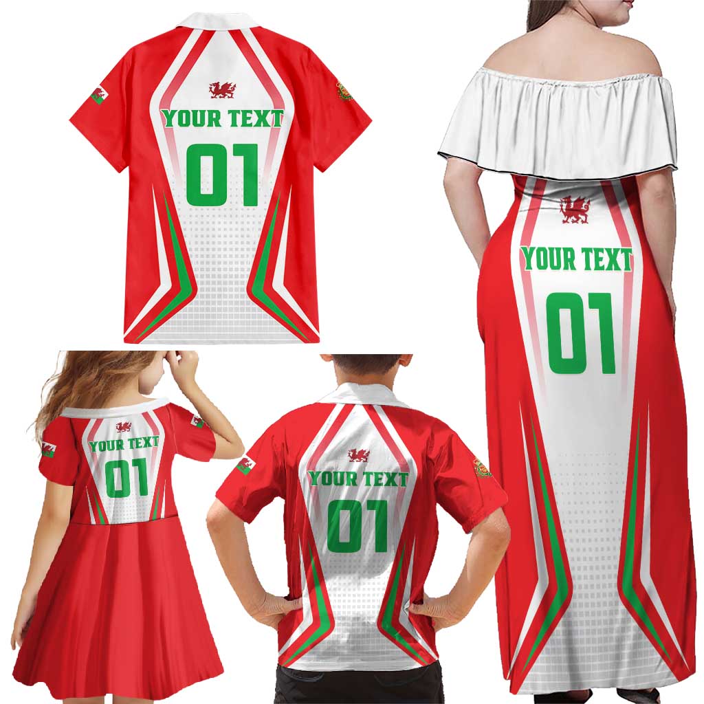 Custom Welsh Rugby Family Matching Off Shoulder Maxi Dress and Hawaiian Shirt Wales Red Dragon Champions