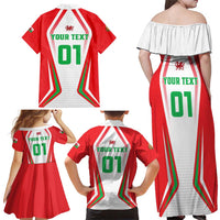 Custom Welsh Rugby Family Matching Off Shoulder Maxi Dress and Hawaiian Shirt Wales Red Dragon Champions