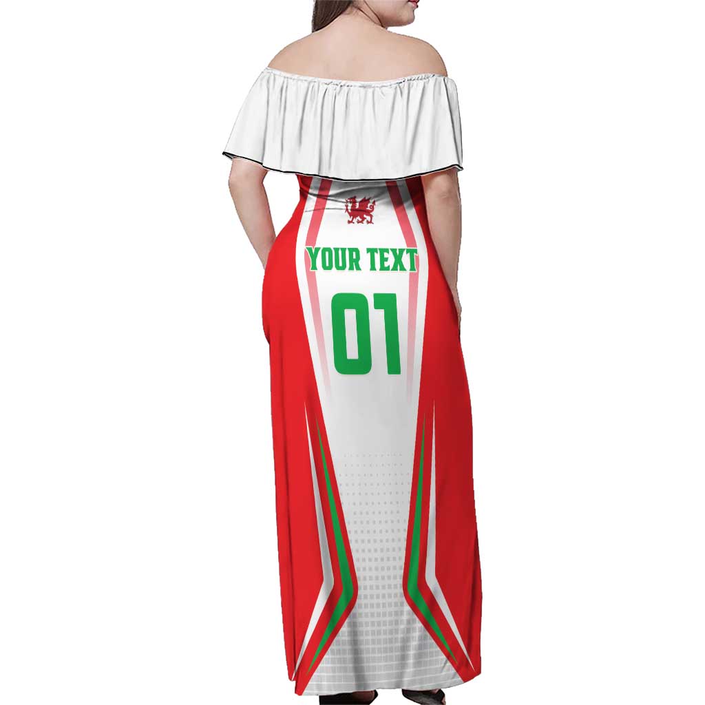 Custom Welsh Rugby Family Matching Off Shoulder Maxi Dress and Hawaiian Shirt Wales Red Dragon Champions