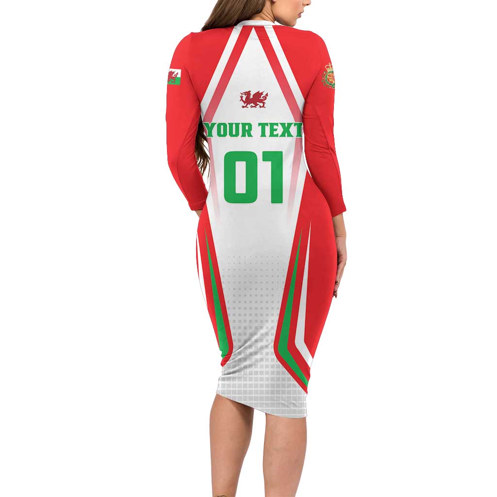 Custom Welsh Rugby Long Sleeve Bodycon Dress Wales Red Dragon Champions