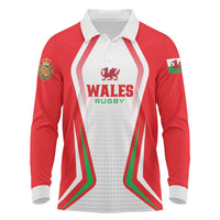 Custom Welsh Rugby Long Sleeve Polo Shirt Wales Red Dragon Champions