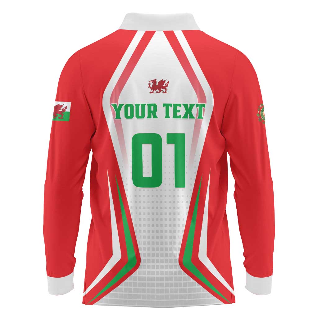 Custom Welsh Rugby Long Sleeve Polo Shirt Wales Red Dragon Champions