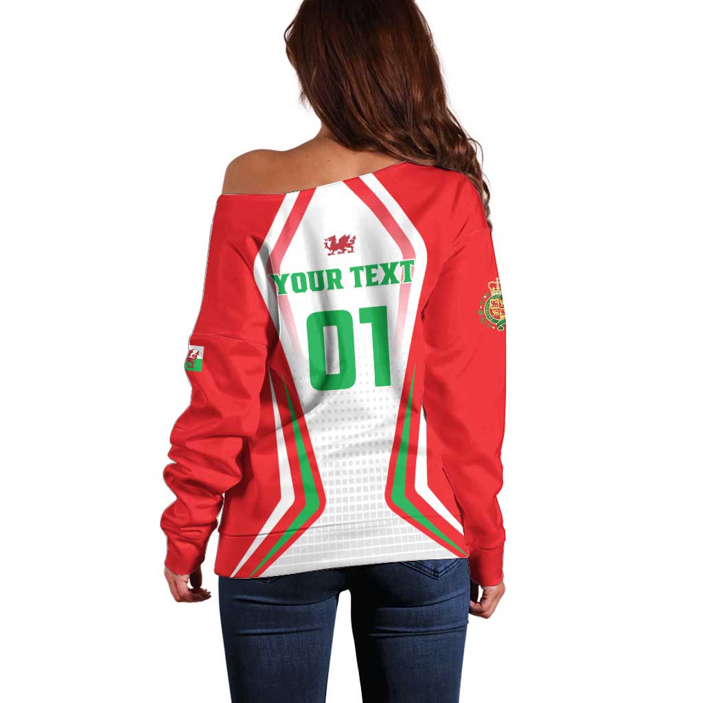 Custom Welsh Rugby Off Shoulder Sweater Wales Red Dragon Champions