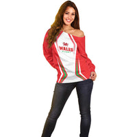 Custom Welsh Rugby Off Shoulder Sweater Wales Red Dragon Champions