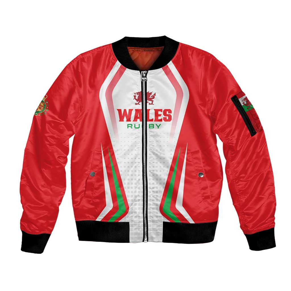 Custom Welsh Rugby Sleeve Zip Bomber Jacket Wales Red Dragon Champions