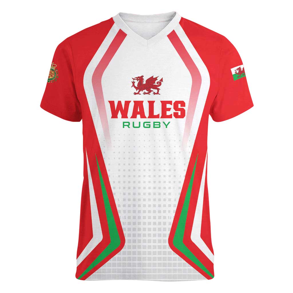 Custom Welsh Rugby Women V-Neck T-Shirt Wales Red Dragon Champions - Wonder Print Shop