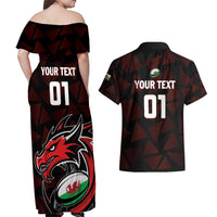 Custom Wales Rugby Couples Matching Off Shoulder Maxi Dress and Hawaiian Shirt Cymru Y Ddraig Goch