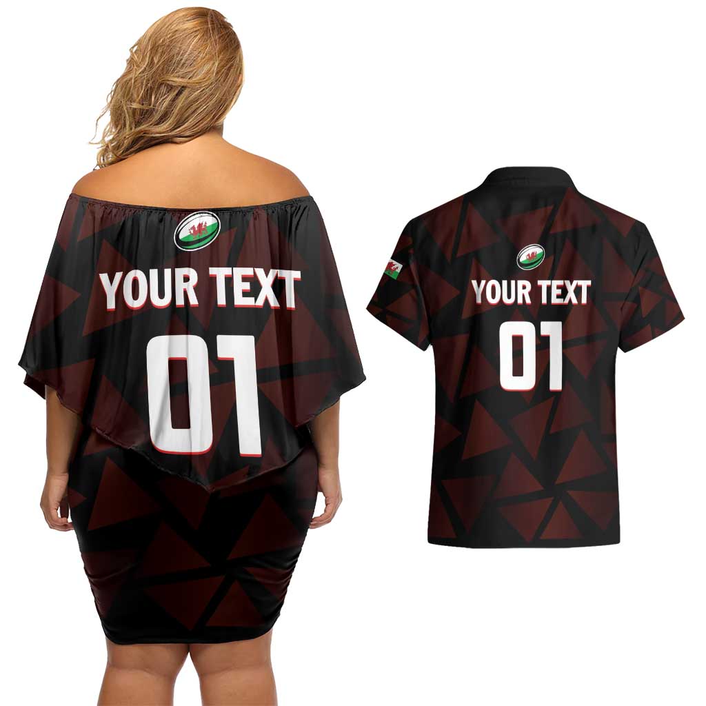 Custom Wales Rugby Couples Matching Off Shoulder Short Dress and Hawaiian Shirt Cymru Y Ddraig Goch