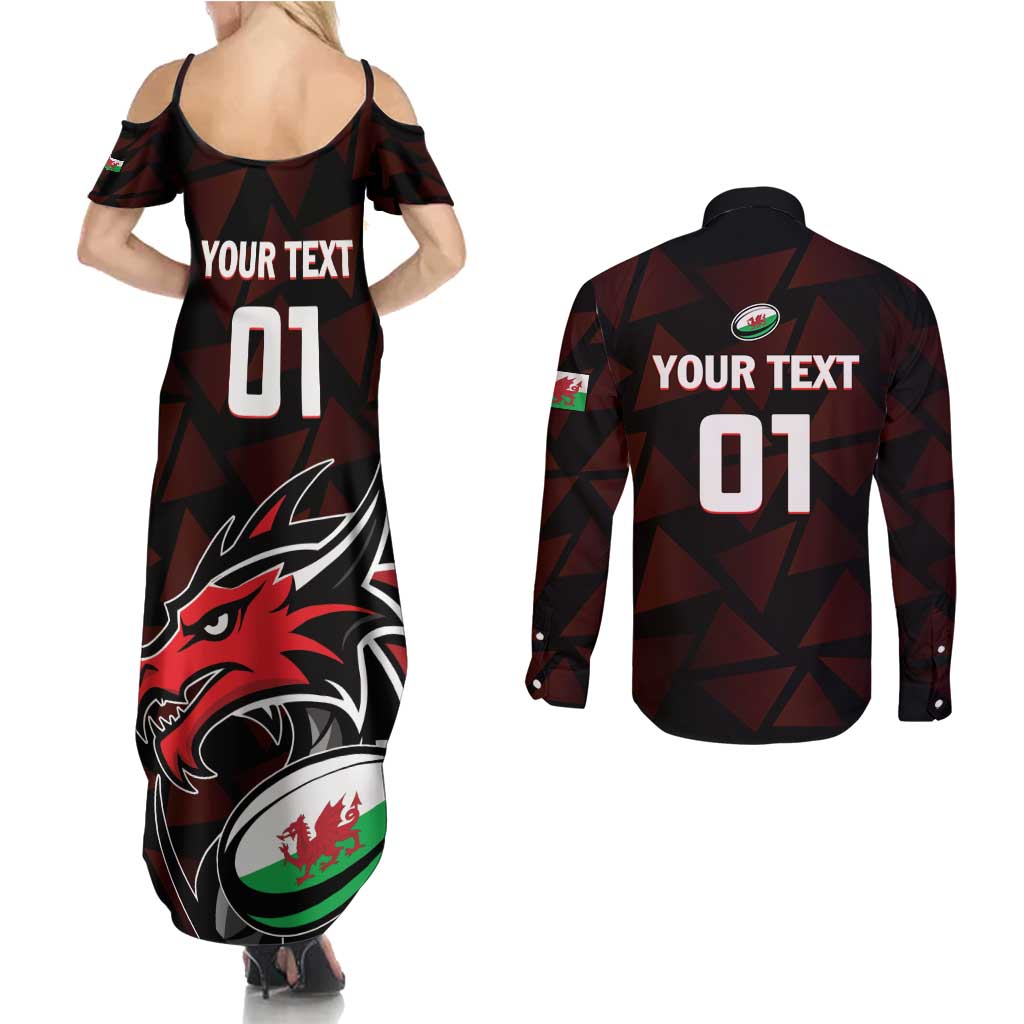 Custom Wales Rugby Couples Matching Summer Maxi Dress and Long Sleeve Button Shirt Cymru Y Ddraig Goch