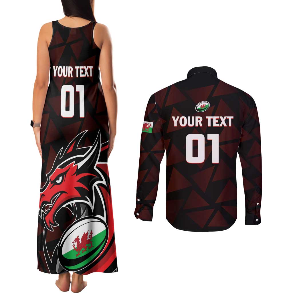 Custom Wales Rugby Couples Matching Tank Maxi Dress and Long Sleeve Button Shirt Cymru Y Ddraig Goch