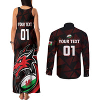 Custom Wales Rugby Couples Matching Tank Maxi Dress and Long Sleeve Button Shirt Cymru Y Ddraig Goch