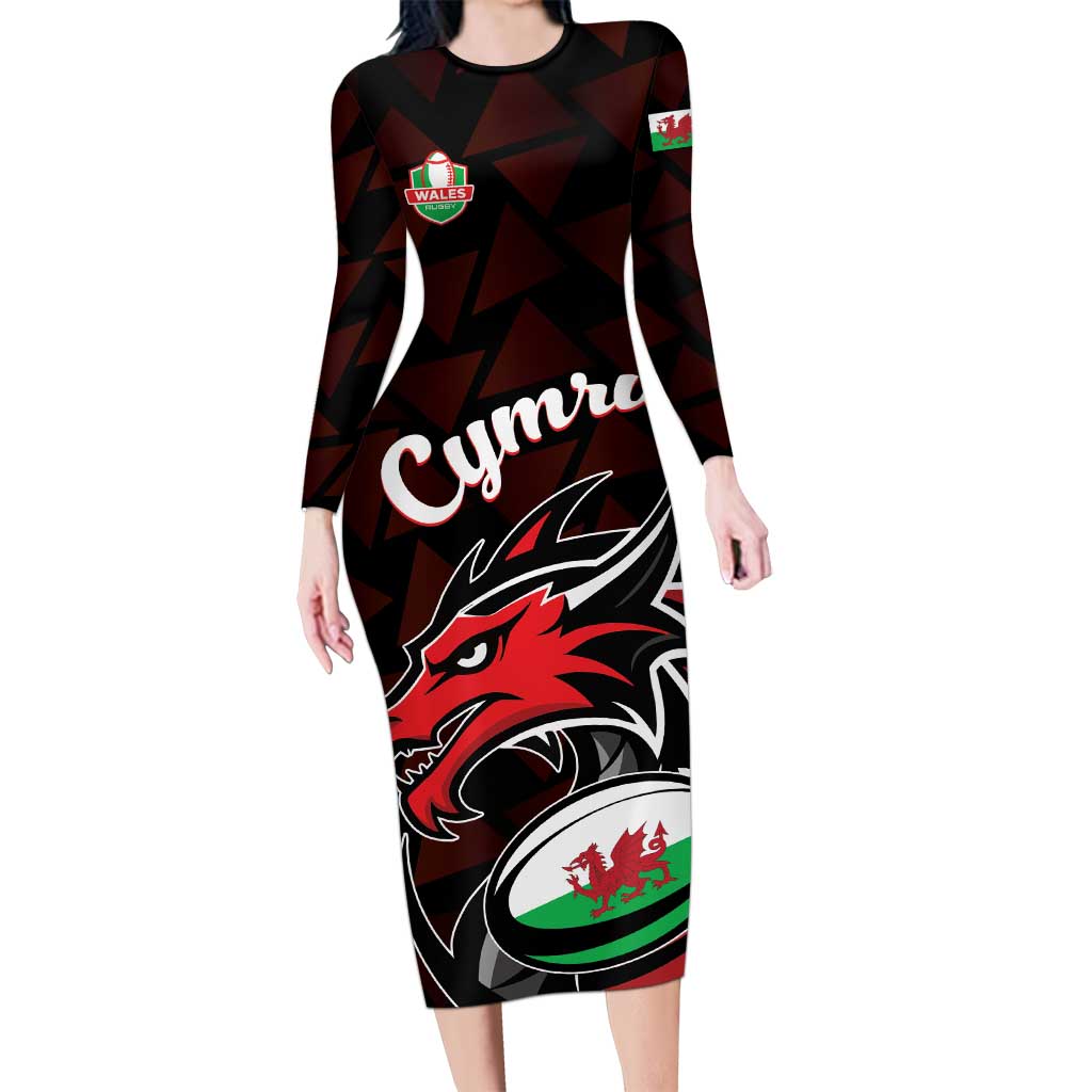 Custom Wales Rugby Family Matching Long Sleeve Bodycon Dress and Hawaiian Shirt Cymru Y Ddraig Goch