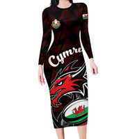 Custom Wales Rugby Family Matching Long Sleeve Bodycon Dress and Hawaiian Shirt Cymru Y Ddraig Goch