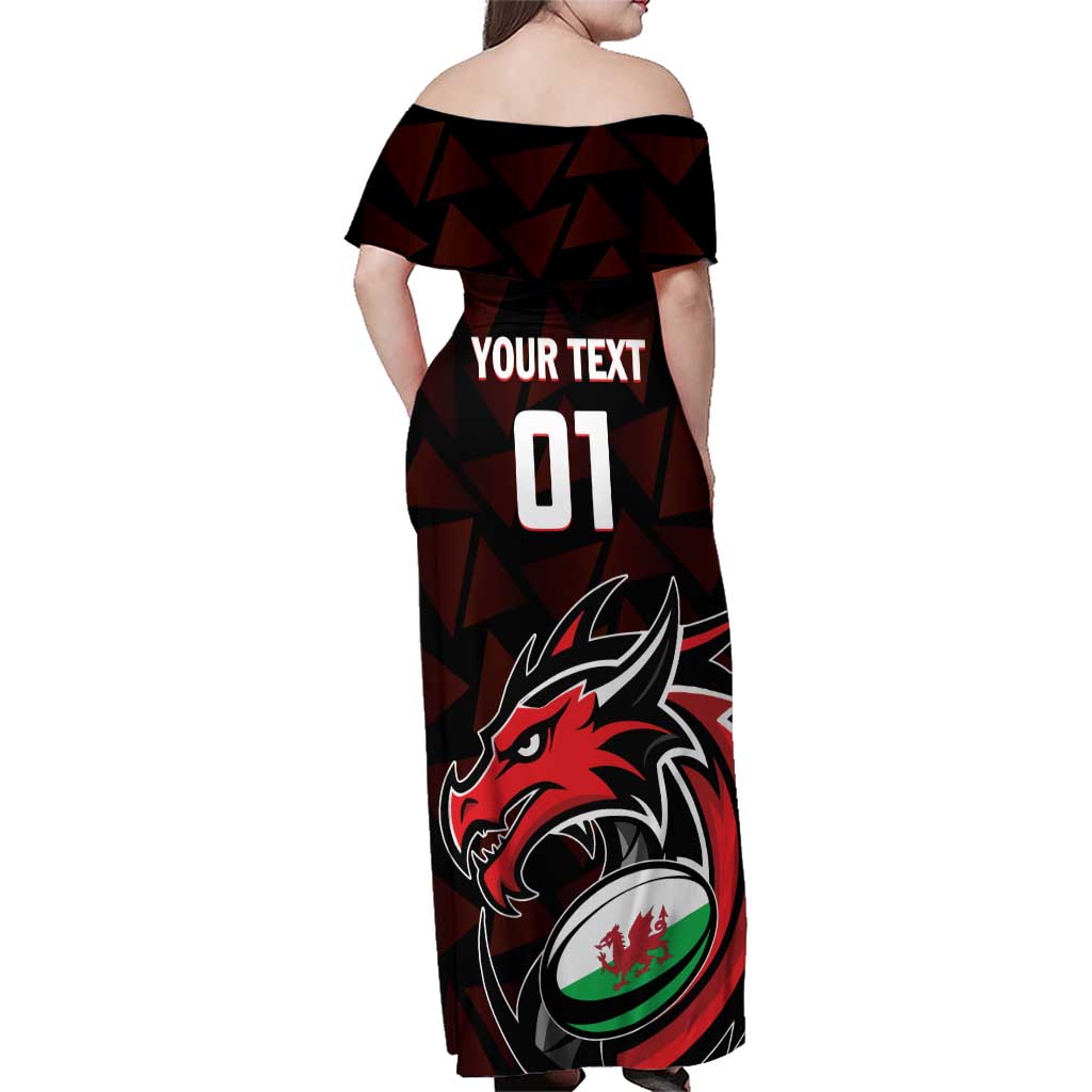 Custom Wales Rugby Family Matching Off Shoulder Maxi Dress and Hawaiian Shirt Cymru Y Ddraig Goch