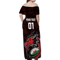Custom Wales Rugby Family Matching Off Shoulder Maxi Dress and Hawaiian Shirt Cymru Y Ddraig Goch