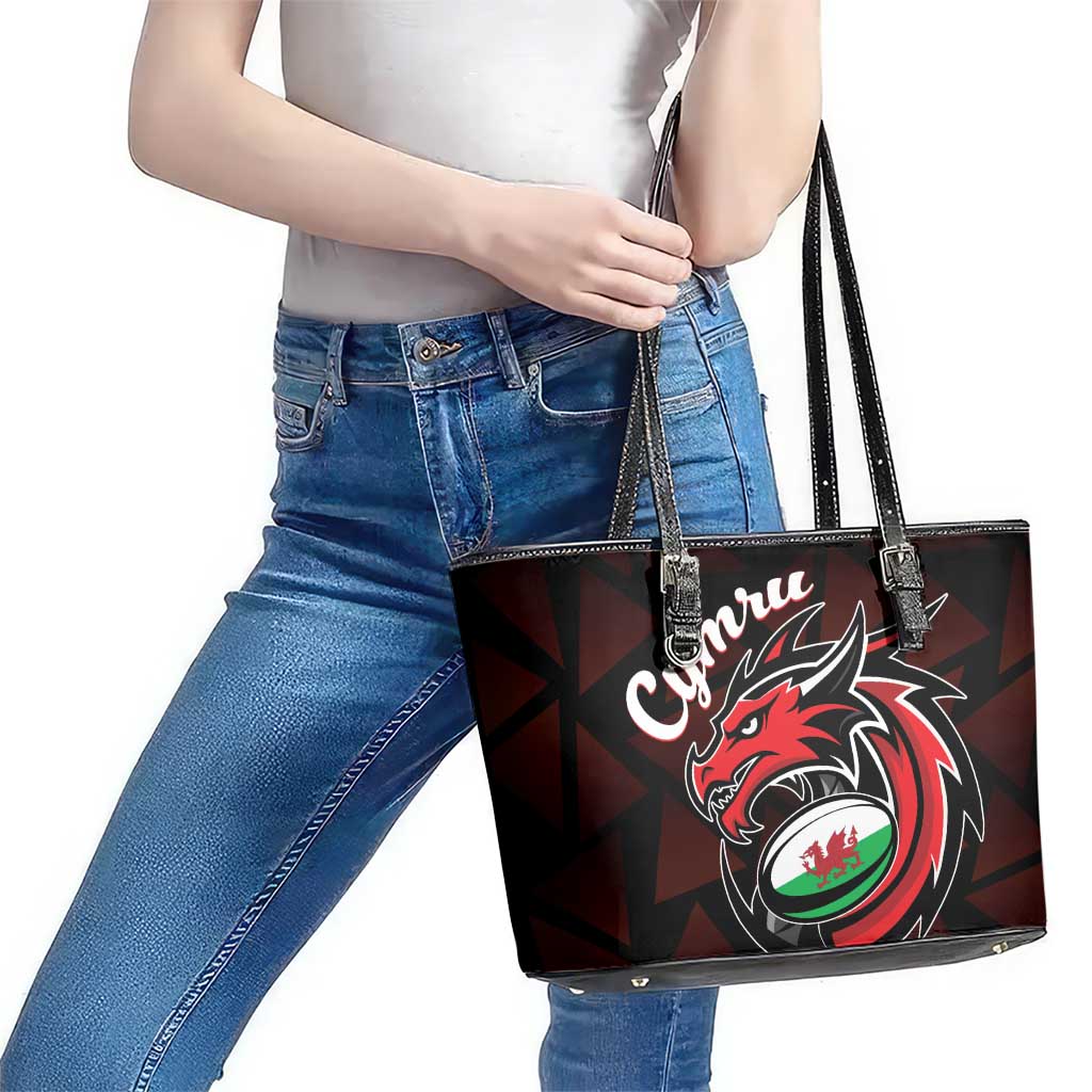 Wales Rugby Leather Tote Bag Cymru Y Ddraig Goch