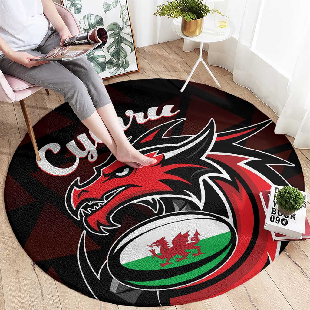 Wales Rugby Round Carpet Cymru Y Ddraig Goch