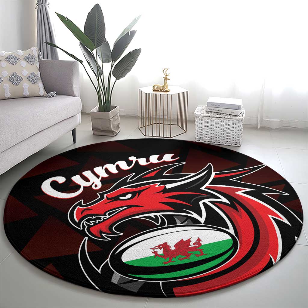 Wales Rugby Round Carpet Cymru Y Ddraig Goch
