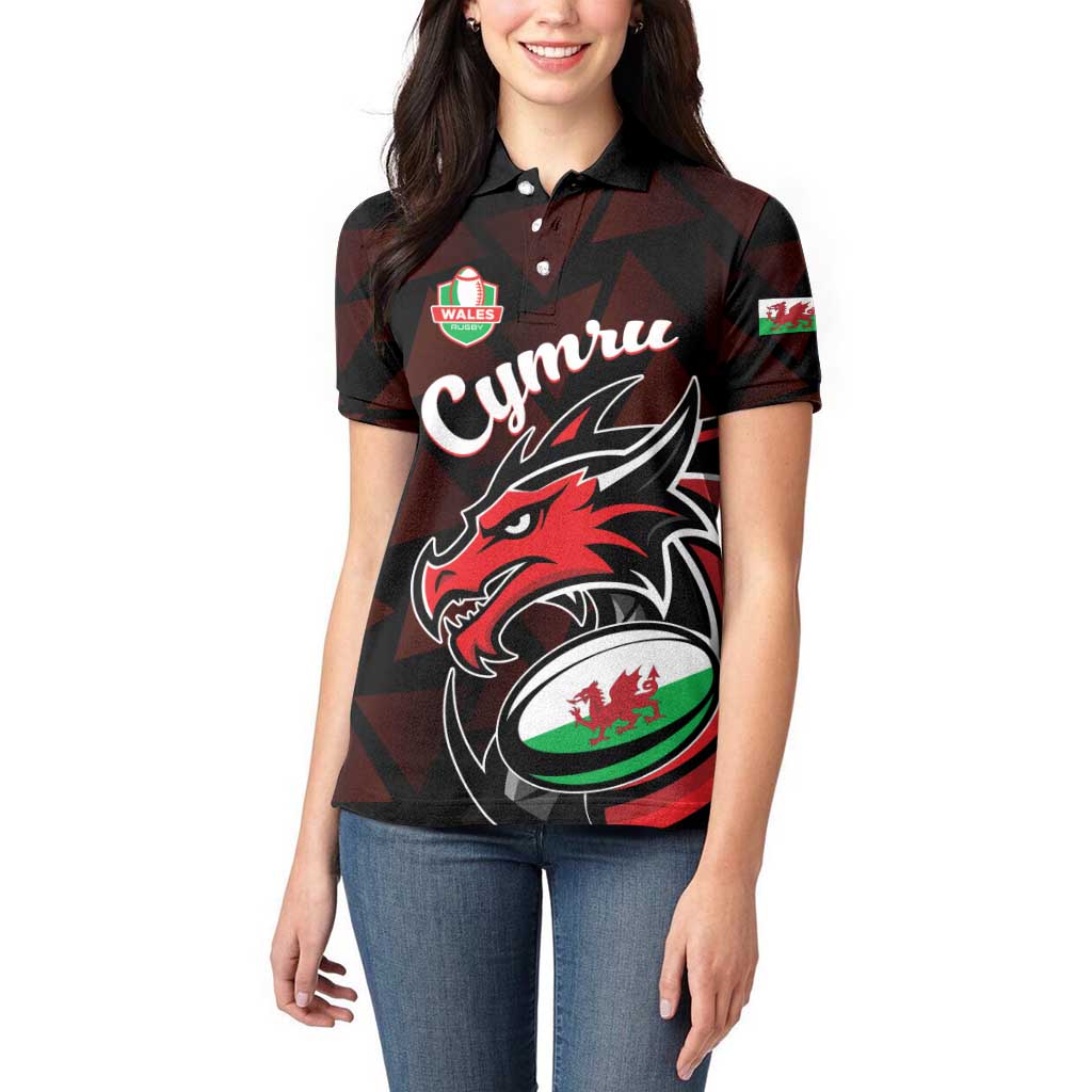Custom Wales Rugby Women Polo Shirt Cymru Y Ddraig Goch - Wonder Print Shop