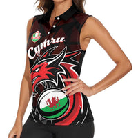 Custom Wales Rugby Women Sleeveless Polo Shirt Cymru Y Ddraig Goch - Wonder Print Shop