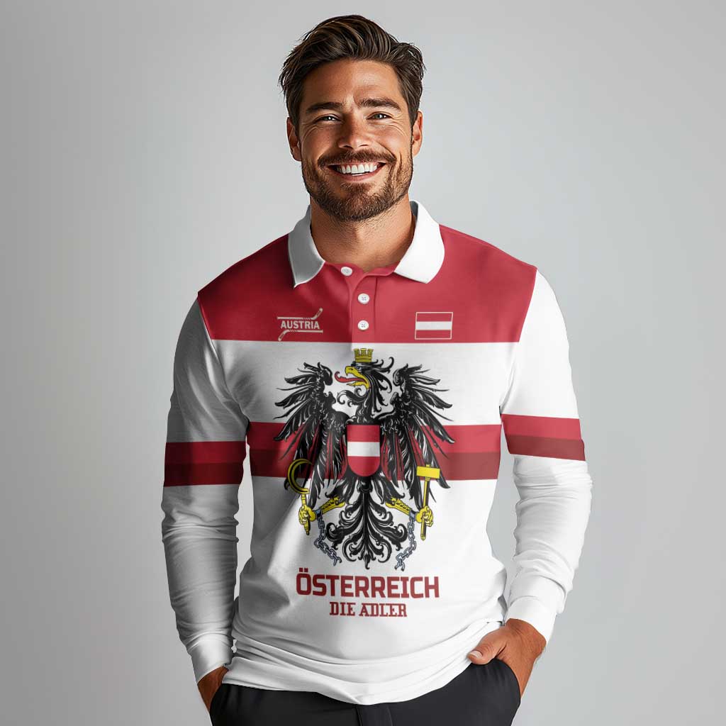 Custom Hockey 2026 Austria Long Sleeve Polo Shirt Osterreich Die Adler