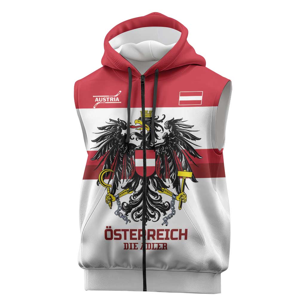 Custom Hockey 2026 Austria Sleeveless Zip Hoodie Osterreich Die Adler