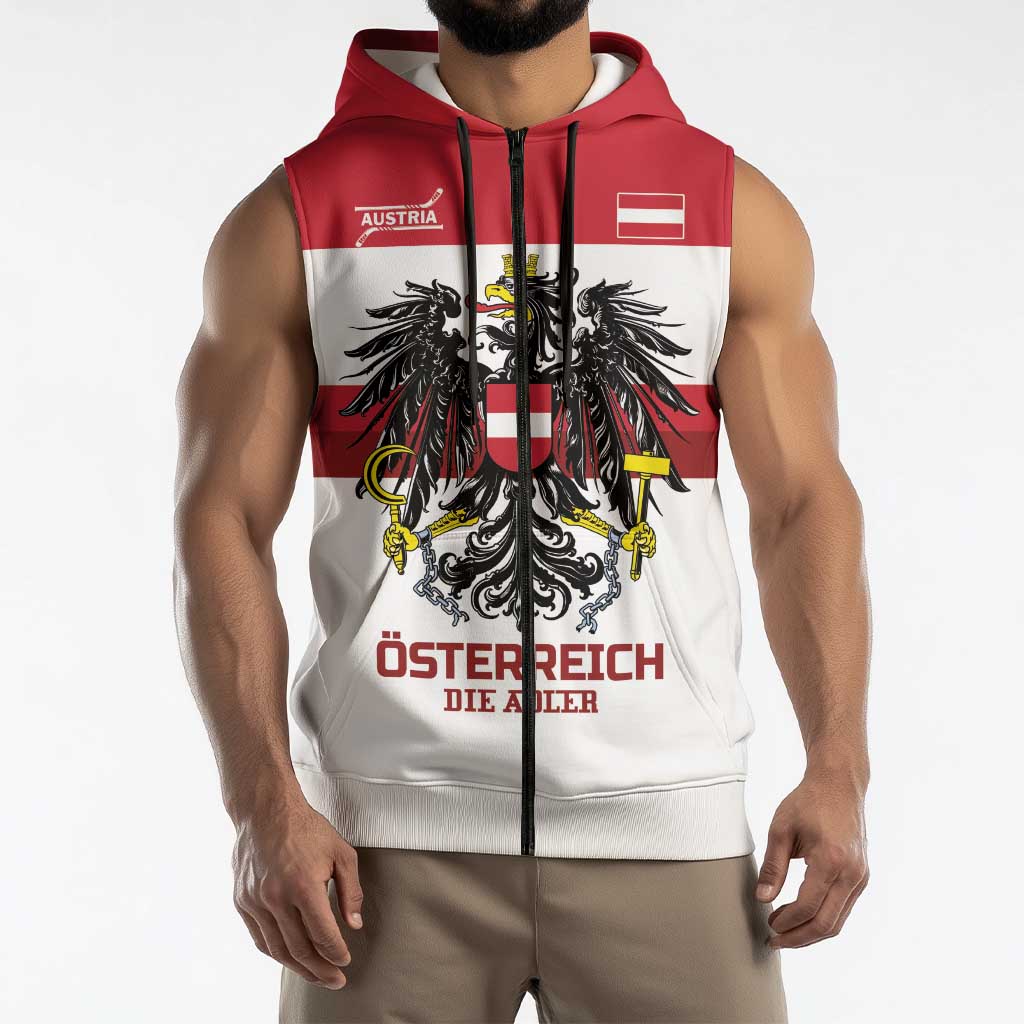 Custom Hockey 2026 Austria Sleeveless Zip Hoodie Osterreich Die Adler