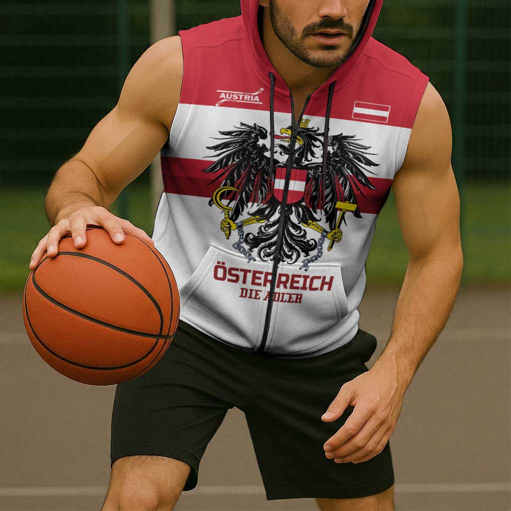 Custom Hockey 2026 Austria Sleeveless Zip Hoodie Osterreich Die Adler