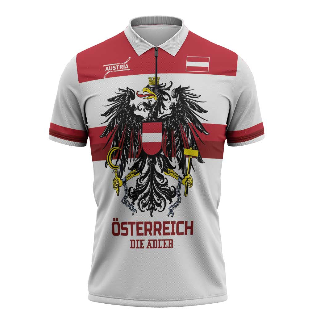 Custom Hockey 2026 Austria Zipper Polo Shirt Osterreich Die Adler