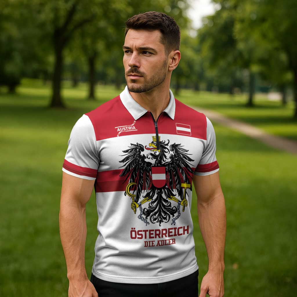 Custom Hockey 2026 Austria Zipper Polo Shirt Osterreich Die Adler