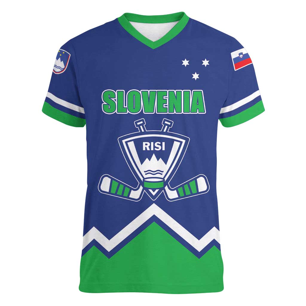 Custom Hockey 2026 Slovenia Women V-Neck T-Shirt Go Champions Risi