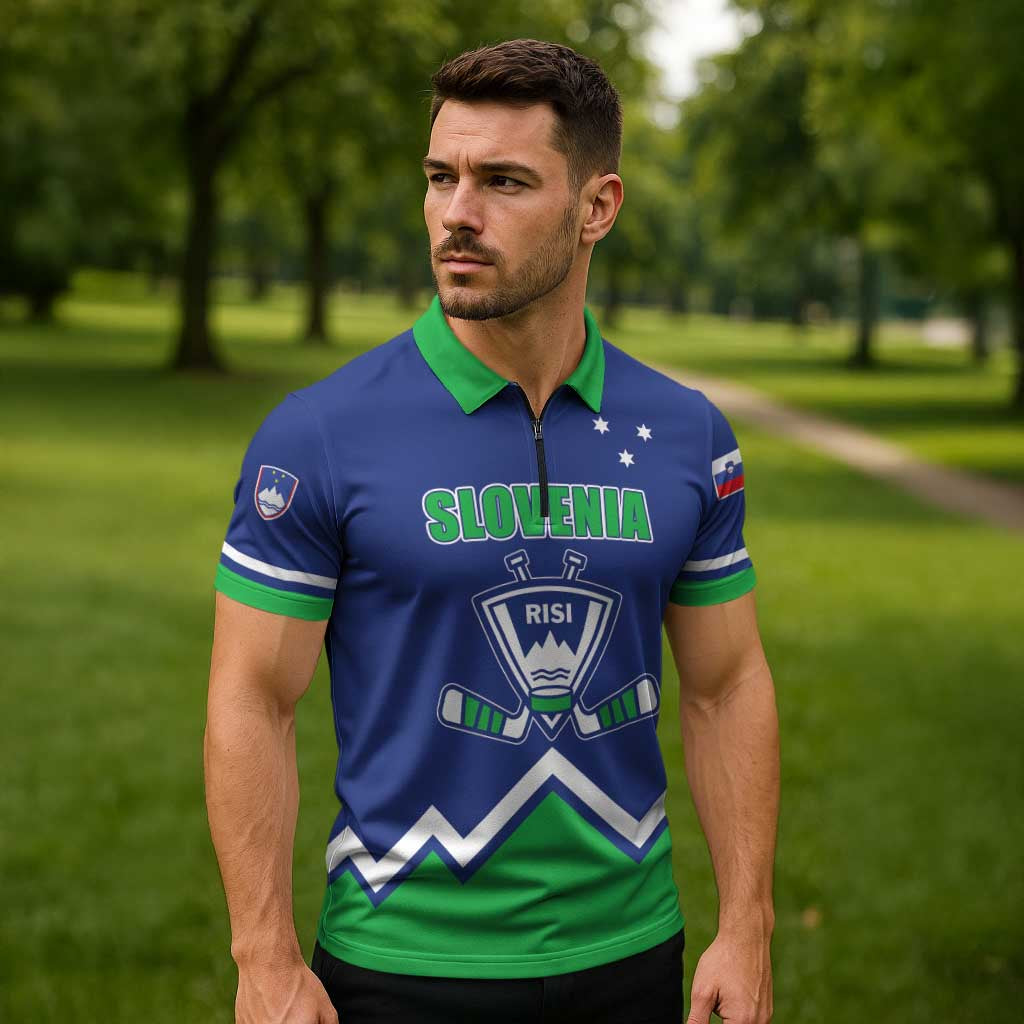 Custom Hockey 2026 Slovenia Zipper Polo Shirt Go Champions Risi