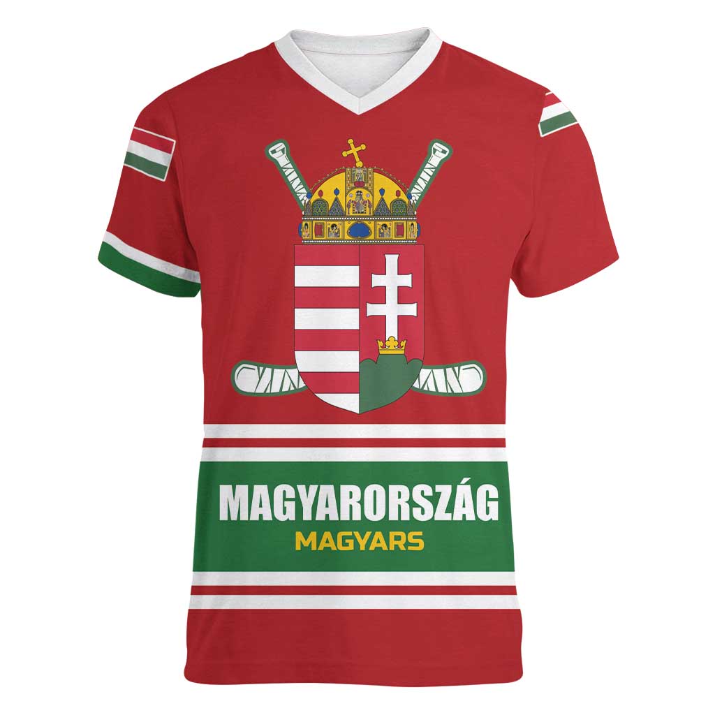 Custom Hockey 2026 Hungary Women V-Neck T-Shirt Magyars Go Champions