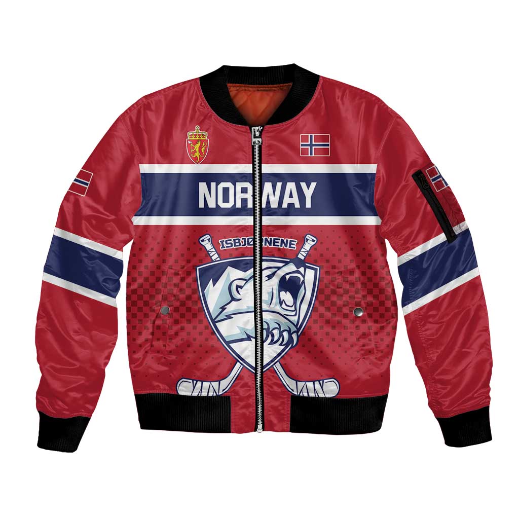 Custom Hockey 2026 Norway Sleeve Zip Bomber Jacket The Polar Bears Norge Come On