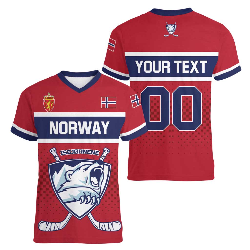 Custom Hockey 2026 Norway Women V-Neck T-Shirt The Polar Bears Norge Come On