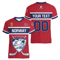 Custom Hockey 2026 Norway Women V-Neck T-Shirt The Polar Bears Norge Come On