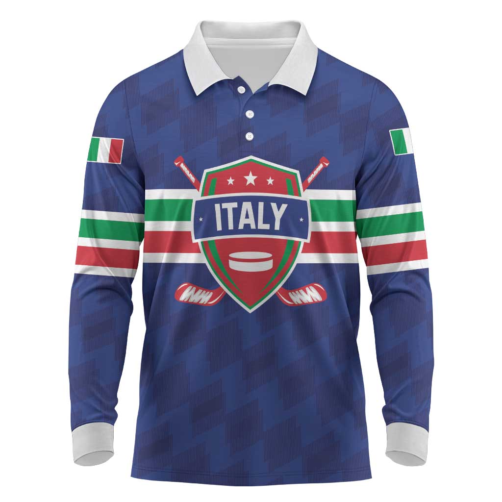 Custom Hockey 2026 Italy Long Sleeve Polo Shirt Gli Azzurri Go Champions