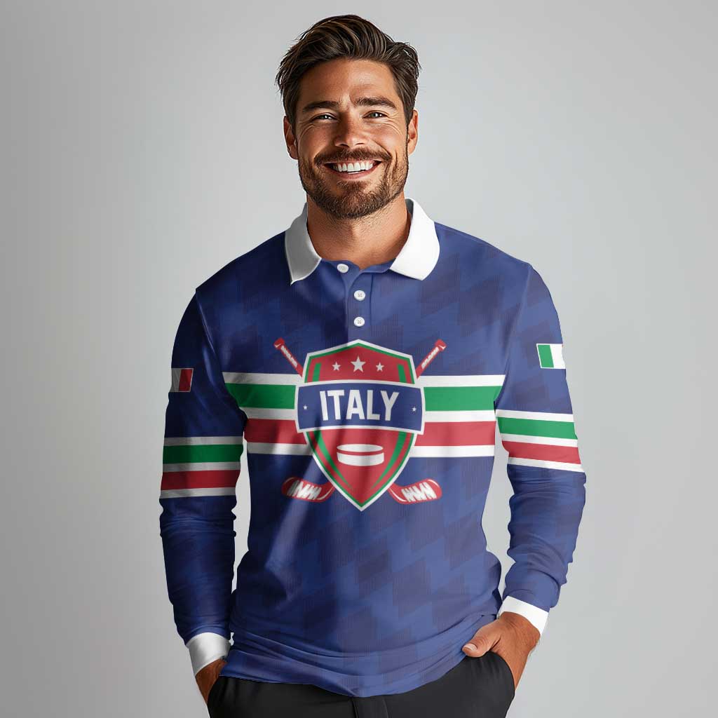 Custom Hockey 2026 Italy Long Sleeve Polo Shirt Gli Azzurri Go Champions