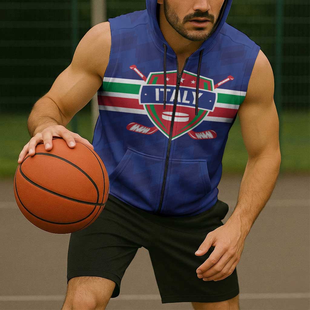 Custom Hockey 2026 Italy Sleeveless Zip Hoodie Gli Azzurri Go Champions