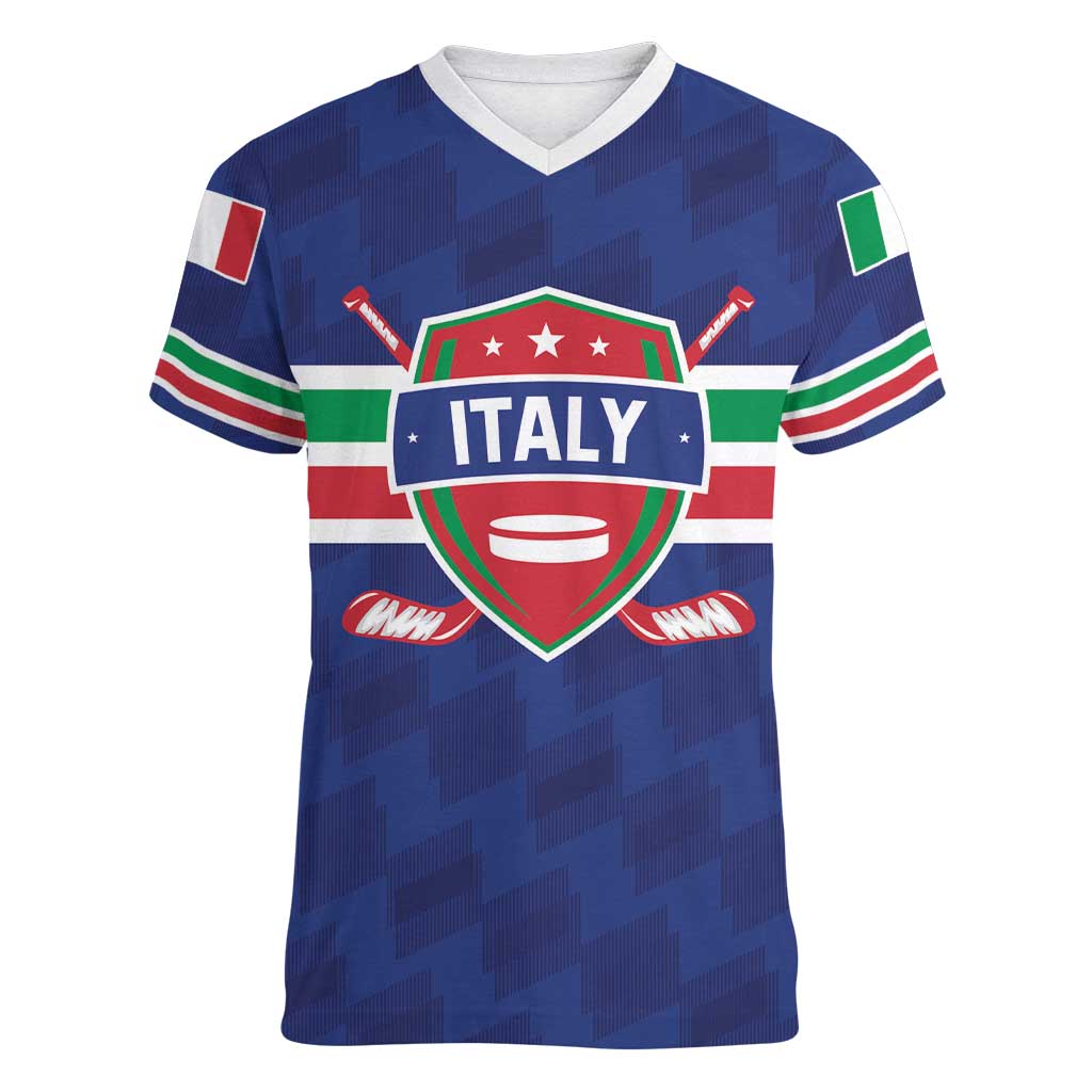Custom Hockey 2026 Italy Women V-Neck T-Shirt Gli Azzurri Go Champions