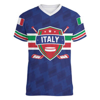 Custom Hockey 2026 Italy Women V-Neck T-Shirt Gli Azzurri Go Champions