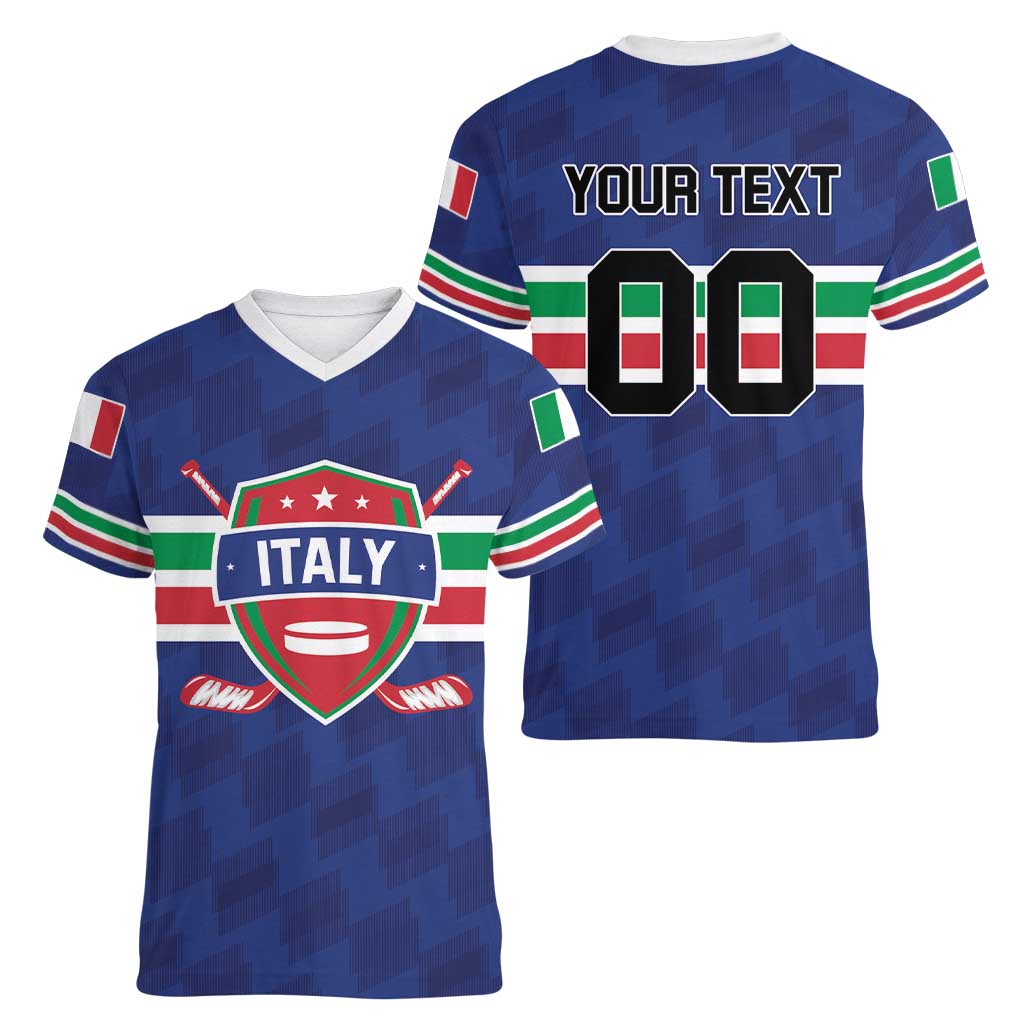 Custom Hockey 2026 Italy Women V-Neck T-Shirt Gli Azzurri Go Champions