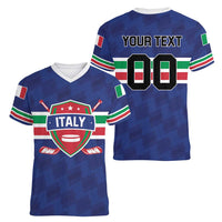 Custom Hockey 2026 Italy Women V-Neck T-Shirt Gli Azzurri Go Champions