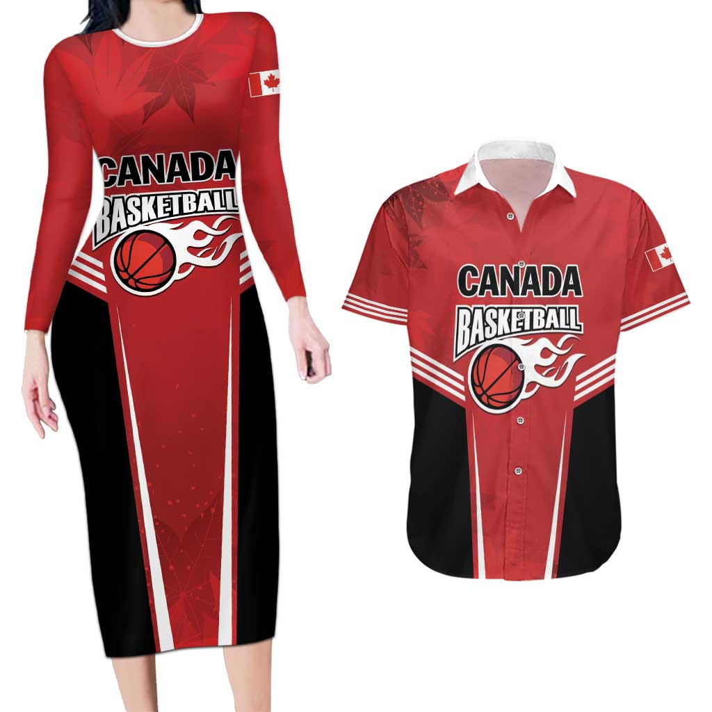 Custom Canada Basketball Couples Matching Long Sleeve Bodycon Dress and Hawaiian Shirt Dream Because I Can