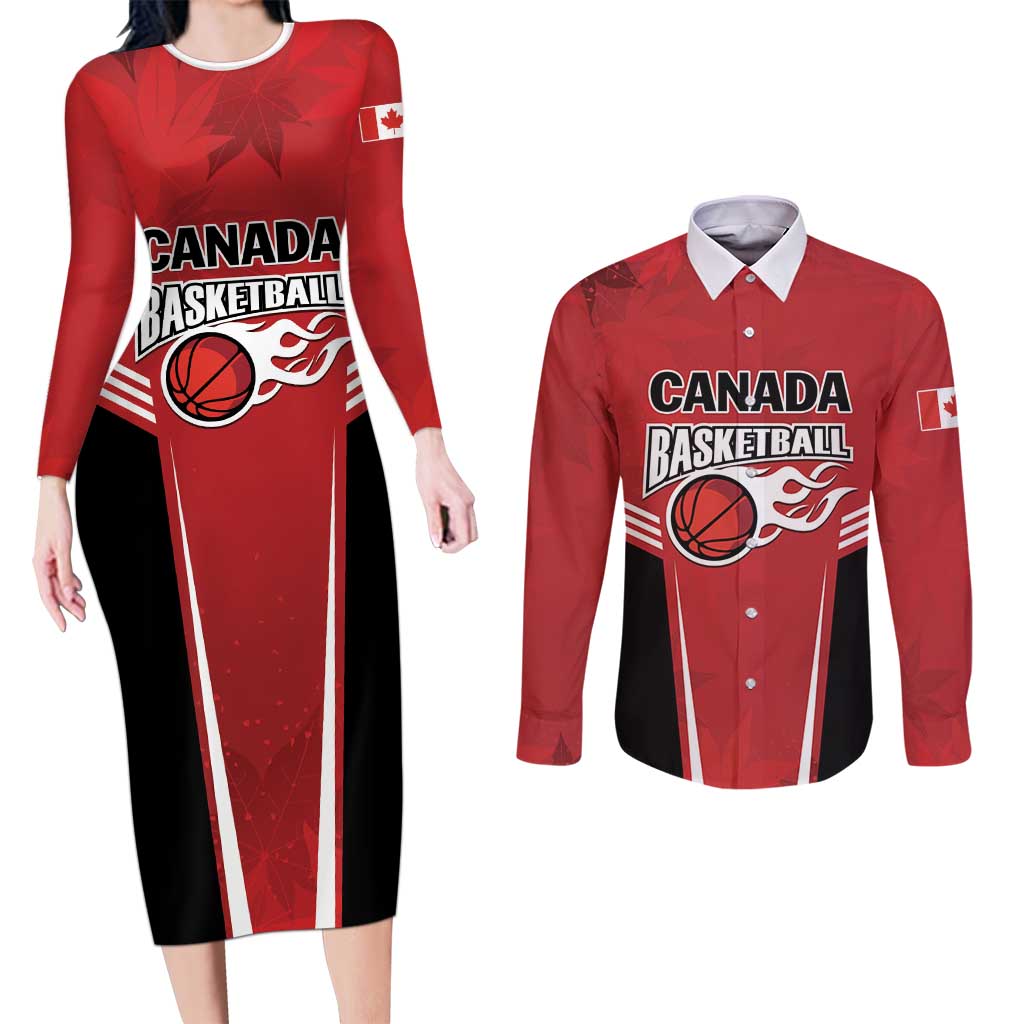 Custom Canada Basketball Couples Matching Long Sleeve Bodycon Dress and Long Sleeve Button Shirt Dream Because I Can