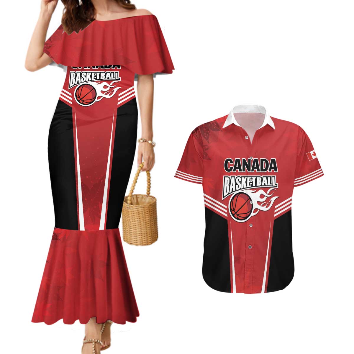 Custom Canada Basketball Couples Matching Mermaid Dress and Hawaiian Shirt Dream Because I Can